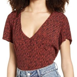Leith V-neck Print Button-Up Top